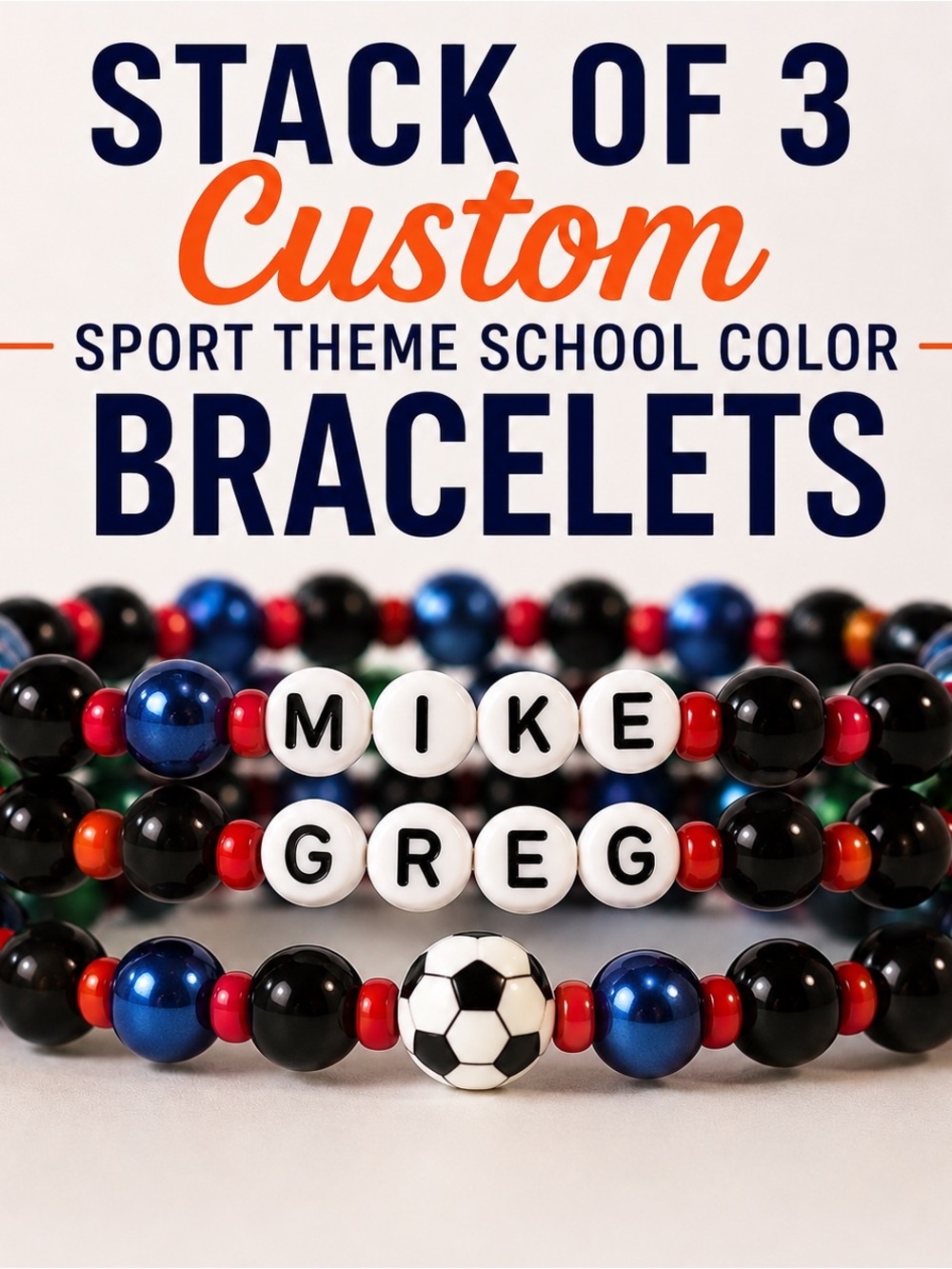THREE BRACELETS | Custom Stack of 3 Sports-Themed Beaded Bracelets